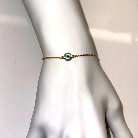 EYLAND Anthropologie 9k gold evil eye 🧿 thin chain layering delicate bracelet - Picture 1 of 3